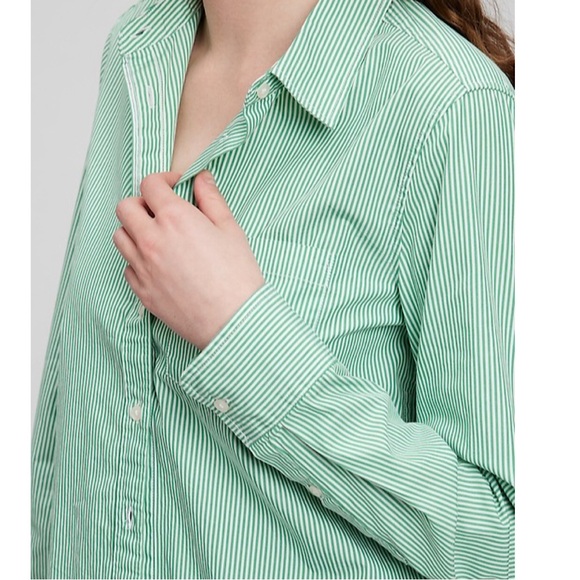 Gap Organic Cotton Perfect Shirt Green Stripe - Picture 3 of 16